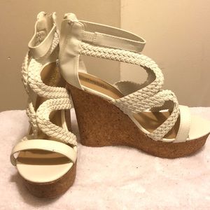 White Strappy Braided Wedges